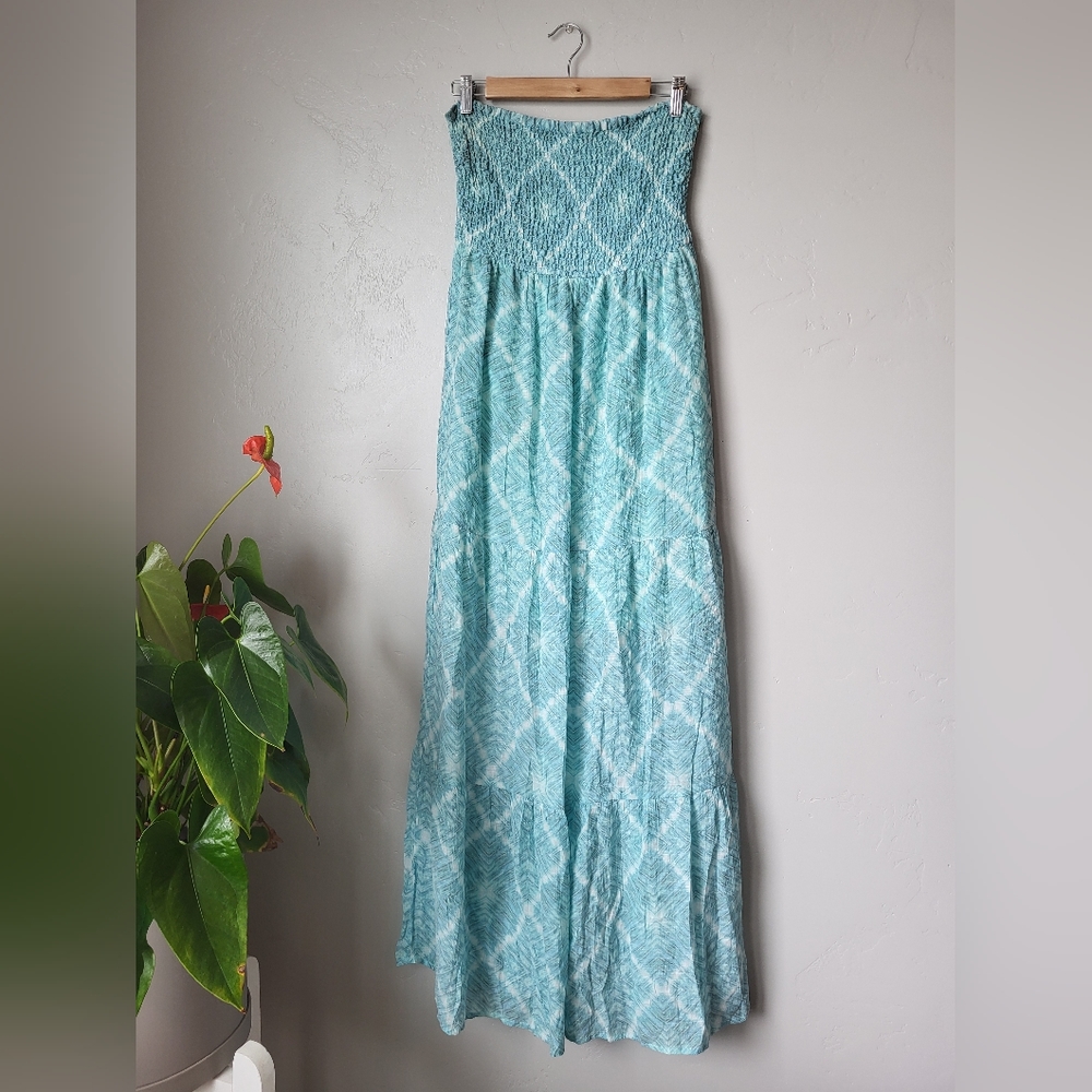 Maurices Aqua Blue Strapless Maxi Dress Size L